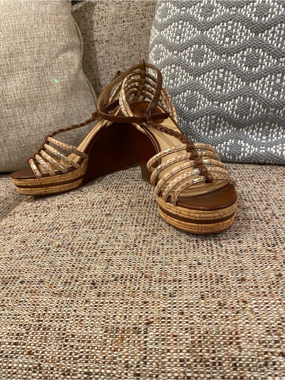 Frye Brown Braided Cork-Style Platform Sandals